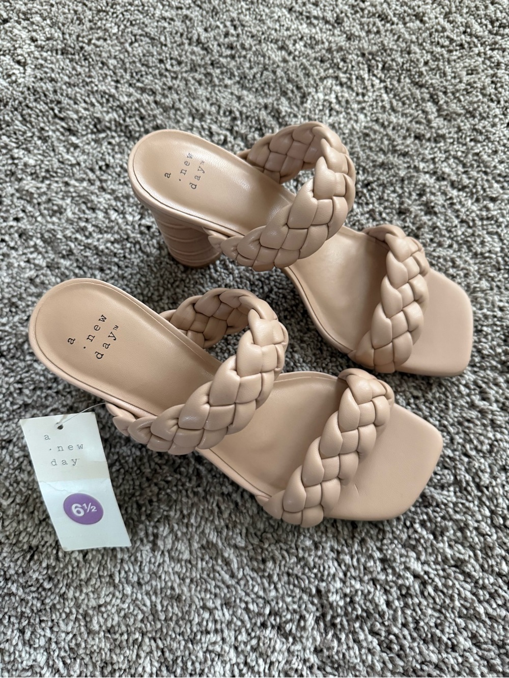 a new day Blush Braided Double-Strap Block Heel Sandals